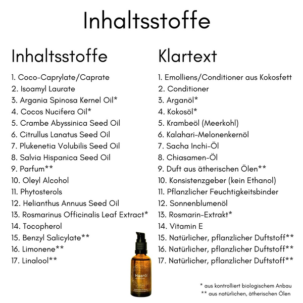 Inhaltsstoffe des Afrolocke Haaröls im Klartext