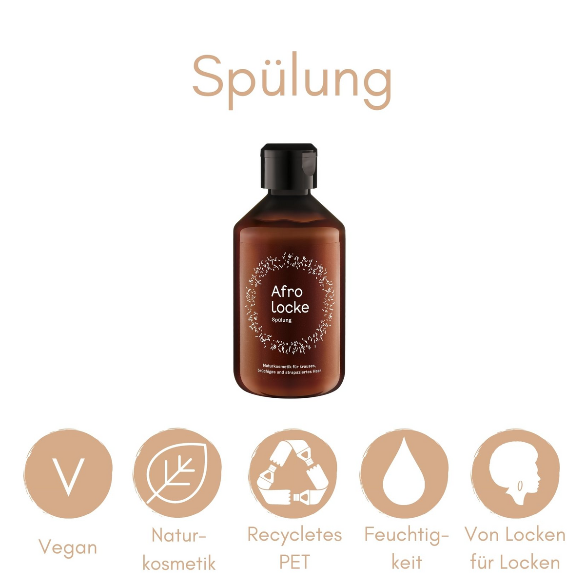 Afrolocke Spülung mit Hinweisen zu vegan, Naturkosmetik und Feuchtigkeit